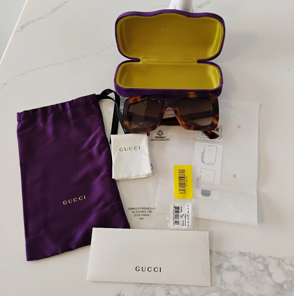 NWT Gucci Sunglasses (53-25-145) Havana Tortoise Shell Square - Picture 11 of 15